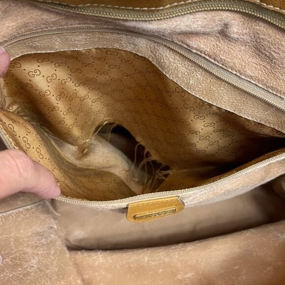 Gucci Vintage Trapezoid Canvas Logo Monogram Tan Gold Leather Tote Bag - Picture 6 of 15